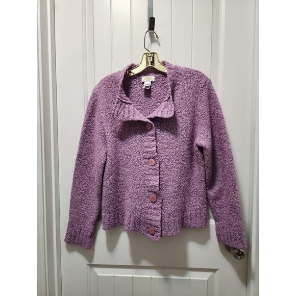 TALBOTS Cardigan Sweater Jacket Knit Wool Super Soft Purple Size L - Picture 1 of 5